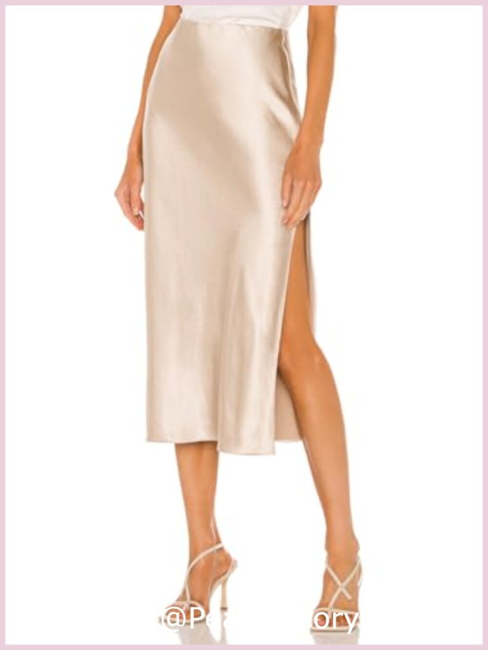 Satin Silk High Waist Slit Midi Skirt Elastic Waistband Flowy